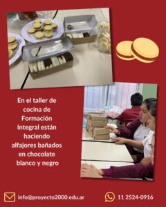 Alumnos ccocinando alfajores